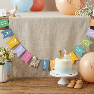 Blue Pastel Silly Goose Photo Happy Birthday Bunting Flags