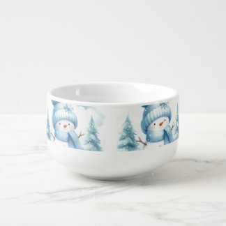 Blue Pastel Snowman Soup Mug