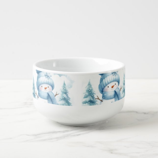 Blue Pastel Snowman  Soup Mug (Front)