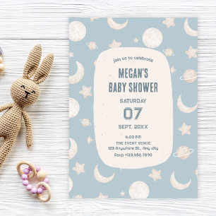Blue pastel space astronaut baby shower invitation