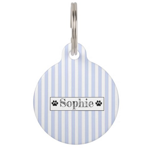 Blue Pastel Stripes Personalized Dog Cat Pet  Pet ID Tag