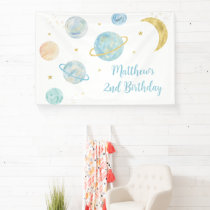 Blue Pastel Two the Moon Space Birthday Banner