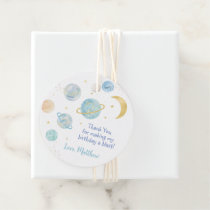 Blue Pastel Two The Moon Space Birthday Favor Tags