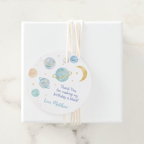 Blue Pastel Two The Moon Space Birthday Favor Tags