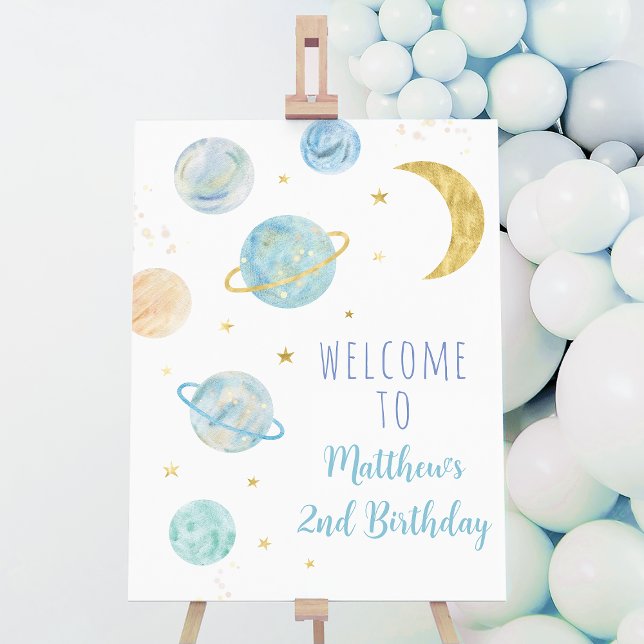 Blue Pastel Two the Moon Space Birthday Foam Board (Creator Uploaded)
