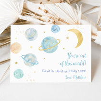 Blue Pastel Two the Moon Space Birthday Thank You Card