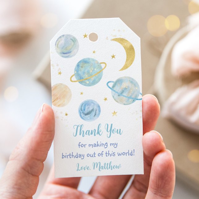 Blue Pastel Two the Moon Space Birthday Thank You Gift Tags (Creator Uploaded)
