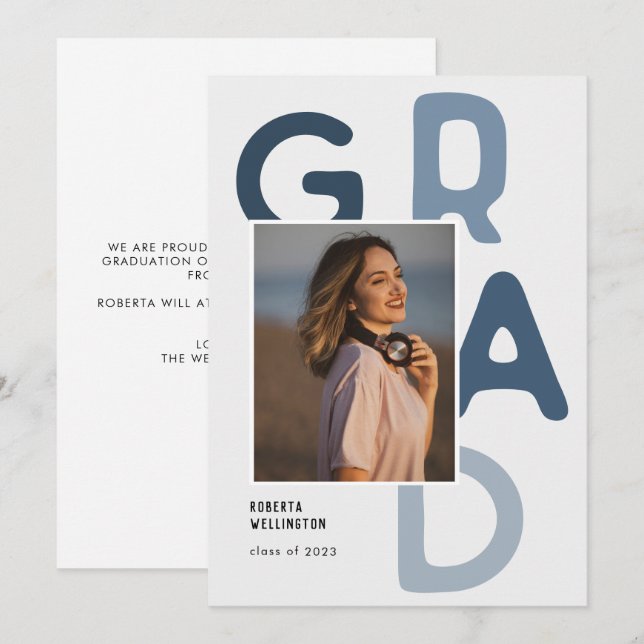 Blue Pastel Typography Photo 2023 Graduation Announcement (Front/Back)