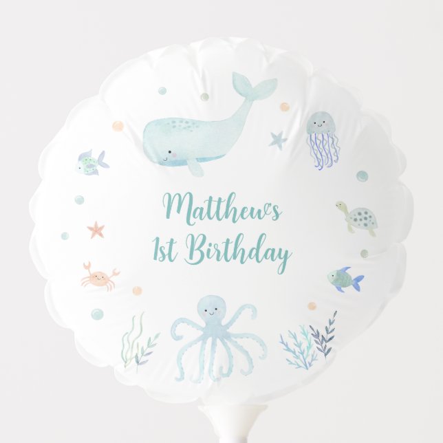 Blue Pastel Under the Sea Birthday Balloon (Front)
