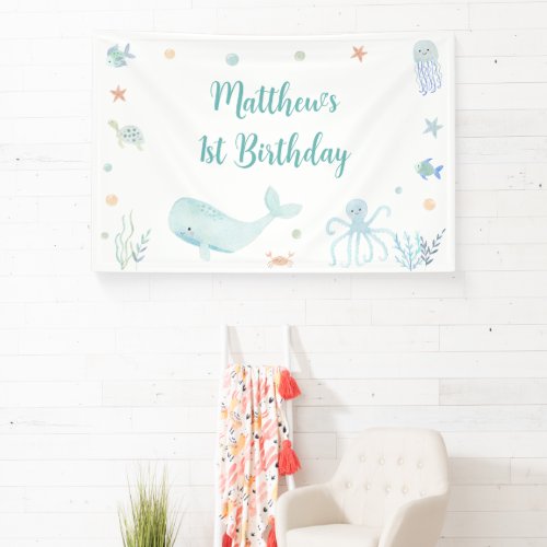 Blue Pastel Under the Sea Birthday Banner