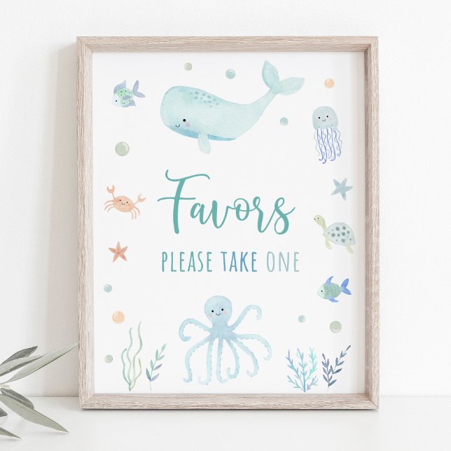Blue Pastel Under the Sea Birthday Favor Sign (Creator Uploaded)