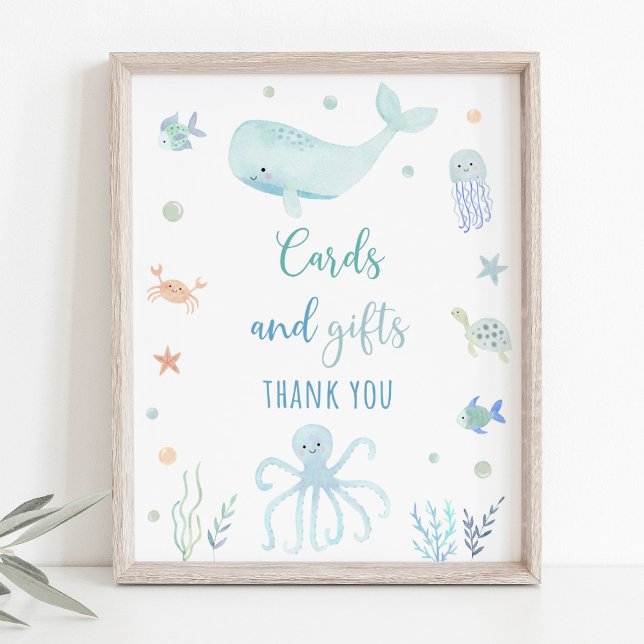 Blue Pastel Under the Sea Birthday Gifts Sign (Creator Uploaded)