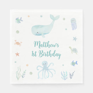Blue Pastel Under the Sea Birthday Napkins