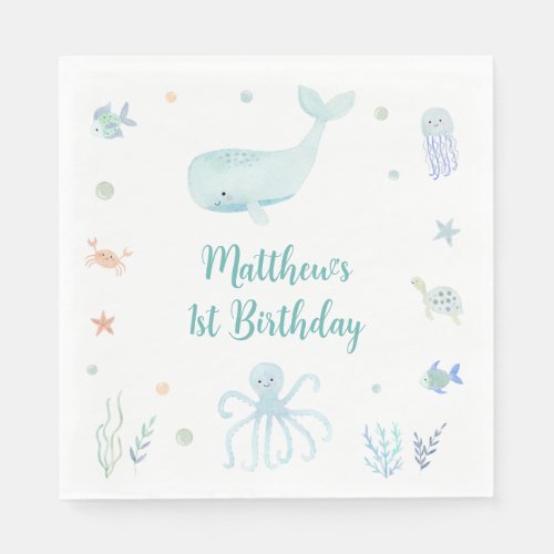 Blue Pastel Under the Sea Birthday Napkins