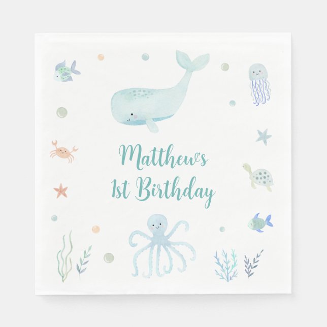 Blue Pastel Under the Sea Birthday Napkins (Front)