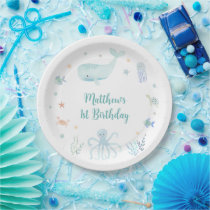 Blue Pastel Under the Sea Birthday Paper Plates