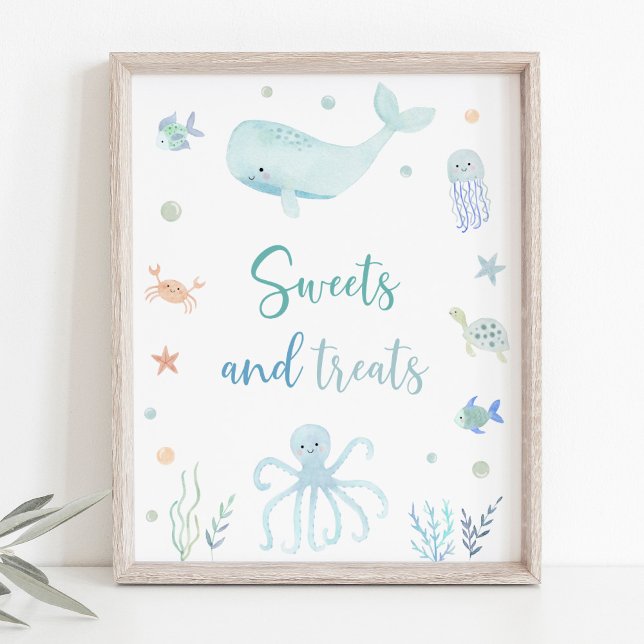 Blue Pastel Under the Sea Birthday Treats Sign (Creator Uploaded)
