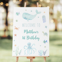 Blue Pastel Under the Sea Birthday Welcome Foam Board