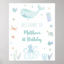 Blue Pastel Under the Sea Birthday Welcome Poster