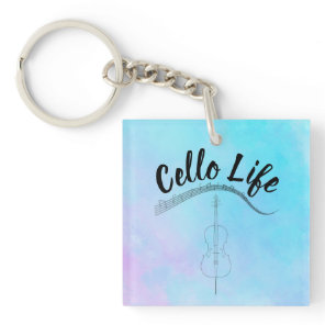 Blue Pastel Watercolor Cello Life Instrument Keychain