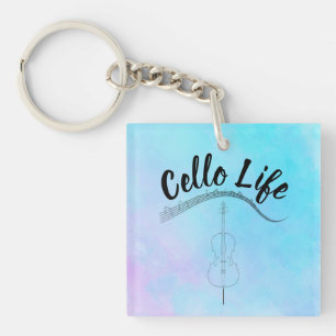 Blue Pastel Watercolor Cello Life Instrument Keychain