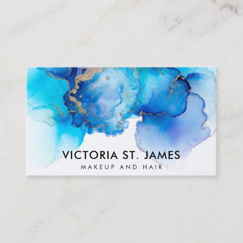 Blue Pastel Watercolor Gold Flecks  Business Card