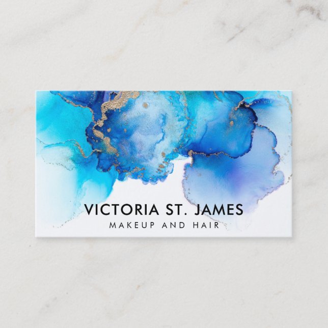Blue Pastel Watercolor Gold Flecks  Business Card (Front)