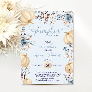 Blue Pastel Watercolor Pumpkin fall wild flowers Invitation