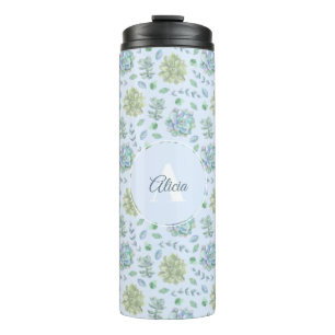 Blue Pastel Watercolor Succulents Personalized Thermal Tumbler