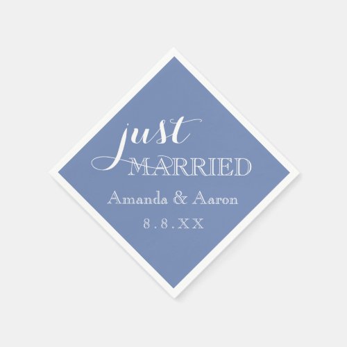 Blue Pastel White Simple Classic Just Married Napkins