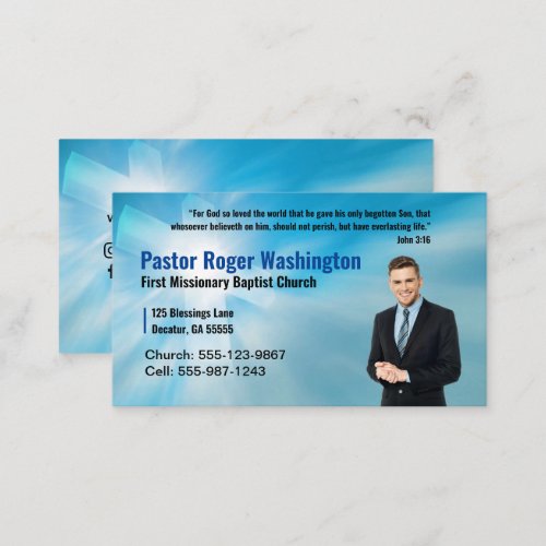 Blue Pastor or Deacon Photo Church Business Card