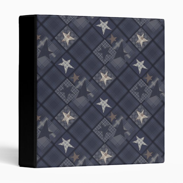 Blue patchwork 3 ring binder (Front/Spine)