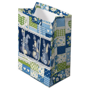 Blue Patchwork Bunnies Medium Gift Bag