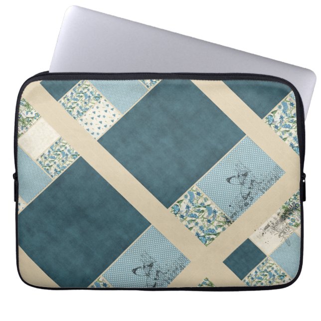 Blue Patchwork Laptop Electronics Sleeve  (Front)