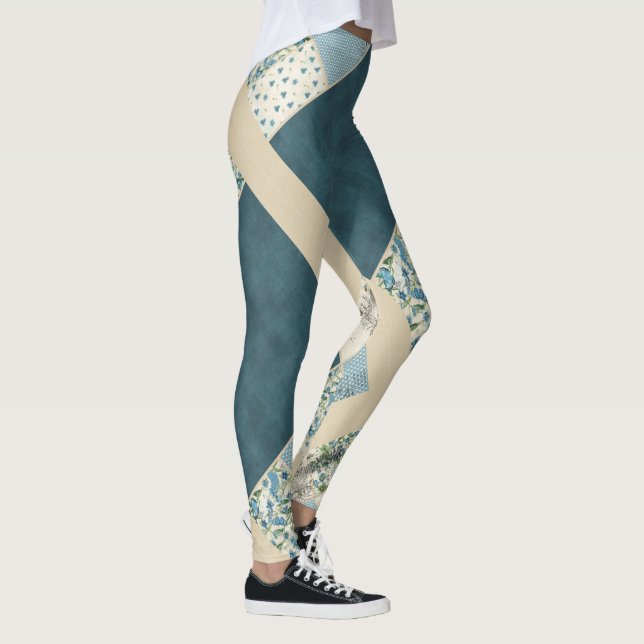 Blue Patchwork Leggings Yoga Pants (Right)