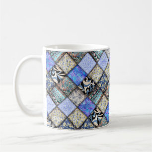 Blue Patchwork Look Quilt Pattern Coffee Mug