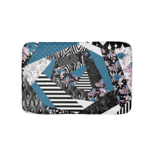 Blue patchwork, popular, patchwork, folk, rustic, bath mat