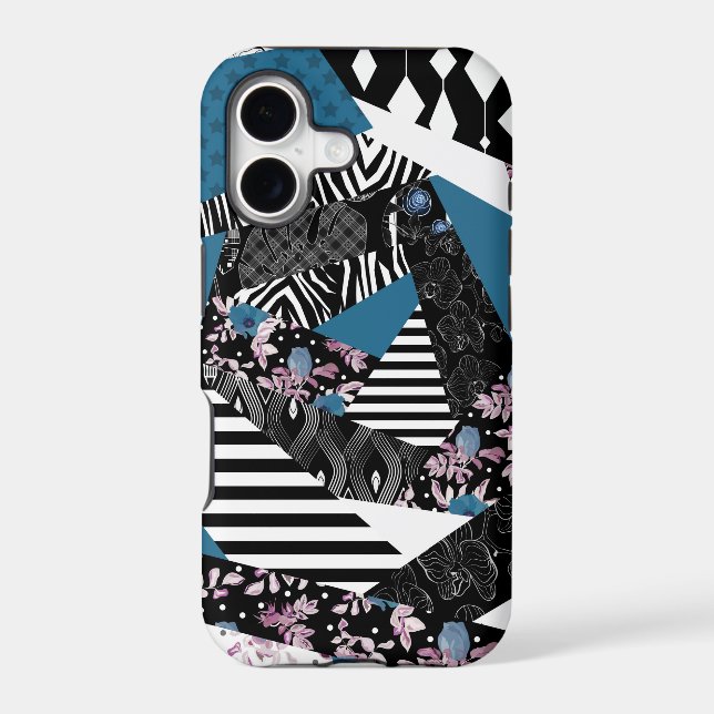 Blue patchwork, popular, patchwork, folk, rustic,  iphone case (Back)
