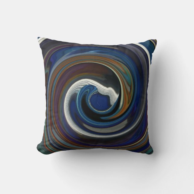 Blue Patchwork Swirl Throw Pillow (Front)
