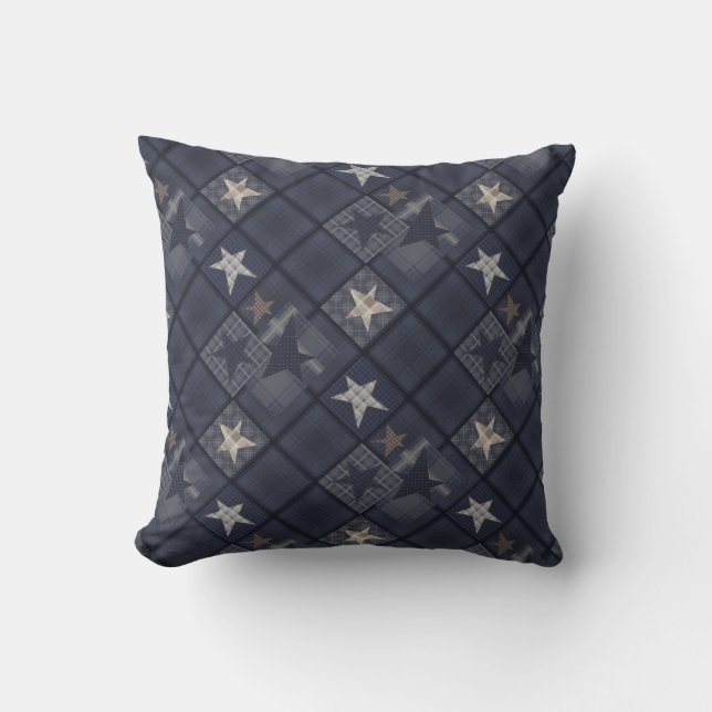 Blue patchwork throw pillow (Front)
