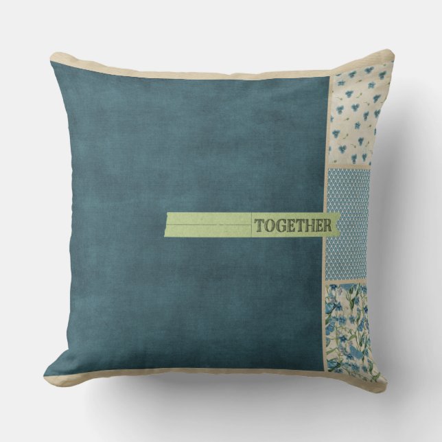 Blue Patchwork Together Accent Pillow (Front)