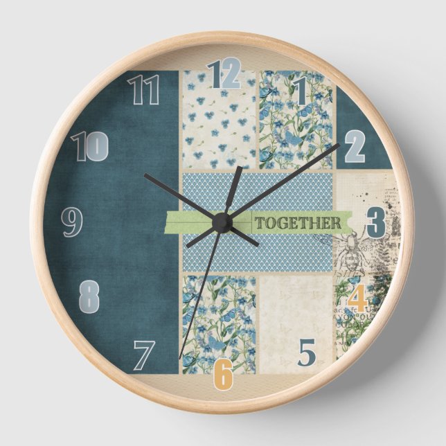 Blue Patchwork Together Wall Clock (Front)