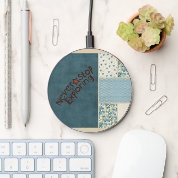 Blue Patchwork Wireless Charger by ElizaBGraphics at Zazzle