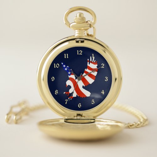 Blue Patriotic American Flag Eagle Pocket Watch