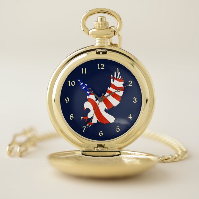 Blue Patriotic American Flag Eagle Pocket Watch (Inside)