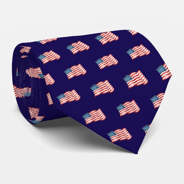Blue Patriotic American Flag Neck Tie (Rolled)