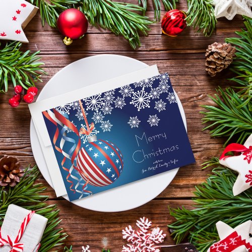 Blue Patriotic Christmas Holiday Card
