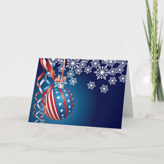 Blue Patriotic Christmas Holiday Card (Front)