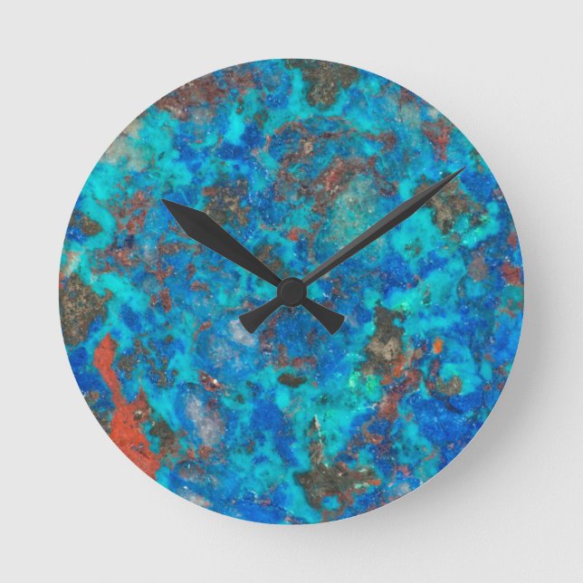 Blue patterised Shattuckite Round Clock (Front)