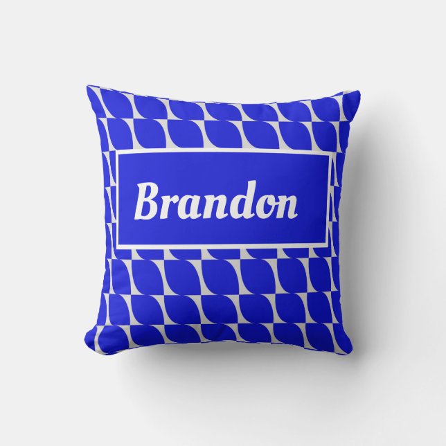 Blue pattern customizable name  throw pillow (Front)